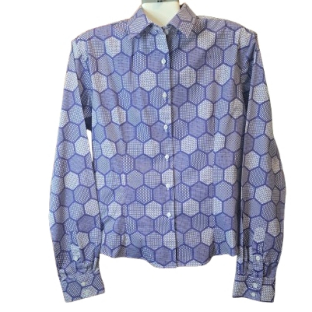 The Dark Knight Trilogy Women's Purple Joker's Hexagon Pattern Button Down Shirt